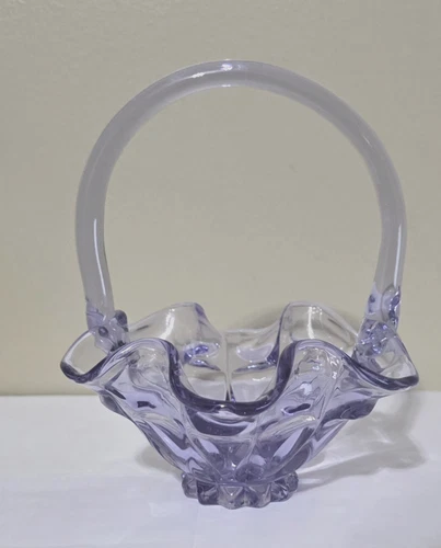 Fenton Basket  Lambs Tongue Lavender 6.5" Tall Art Glass Oval Mark