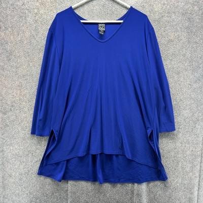 Clara Sun Woo Shirt Womens 1X Royal Blue Tunic 3/4 Sleeve Stretch Casual Knit