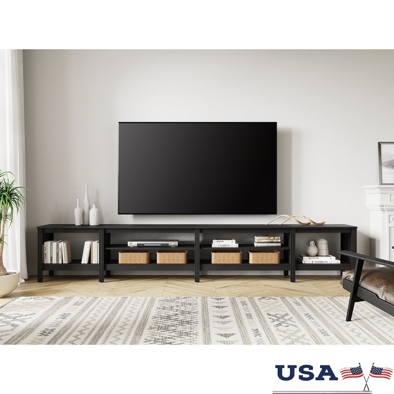 100 Inch Tv W/ 8 Storage Spaces Entertainment Center Wood Console
