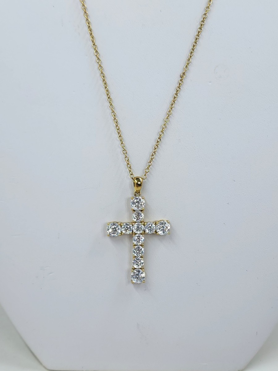 Diamonique 100-Facet Cubic Zirconia Large Cross Pendant w/ Chain