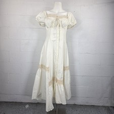 Cider Beige Cotton Prairie Cottagecore Milkmaid Boho PioneerCotton Dress Sz XS