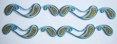 Wrights White/Aqua/Green Paisley Pair 1 1/4'' x 9 1/4'' Iron On wp-40