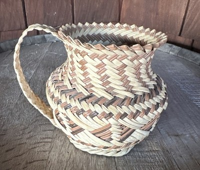 Artist Handwoven Basket Pitcher Style Handcrafted Tarahumara Natural Woven