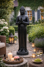 Große Buddha Statue 120 cm Steinguss Gartenfigur Skulptur Wetterfest Deko
