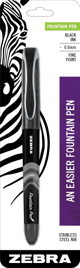 Zebra Pen Fountain Pen, Free-Flowing Liquid Black 1 Count (Pack of 1),