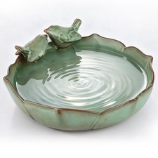 Ceramic Bird Bath Bowl for Outside 9.8" Green Heavy Duty Garden Birdbath