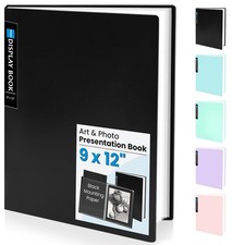 Sooez Binder with Plastic Sleeves 30-Pocket, 9x12" w/ BLK Paper, Black