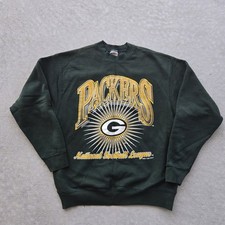 Vtg 90s Green Bay Packers NFL Graphic Print Crewneck Sweatshirt Green Logo Sz L