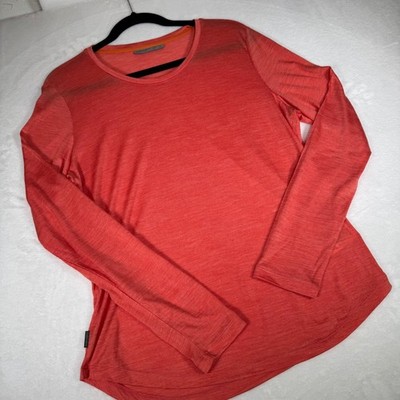 Icebreaker Cool-Lite Merino Wool Blend Long Sleeve Top Coral Heather Large FLAW