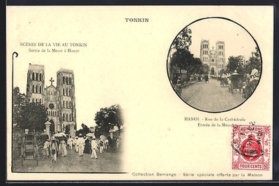 Postcard Hanoi / Tonkin, Sortie de la Messe à Hanoi 