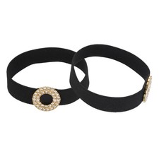 1 Pair High Heels Shoe Straps Shoe Band, Black, Double Circle Rhinestone