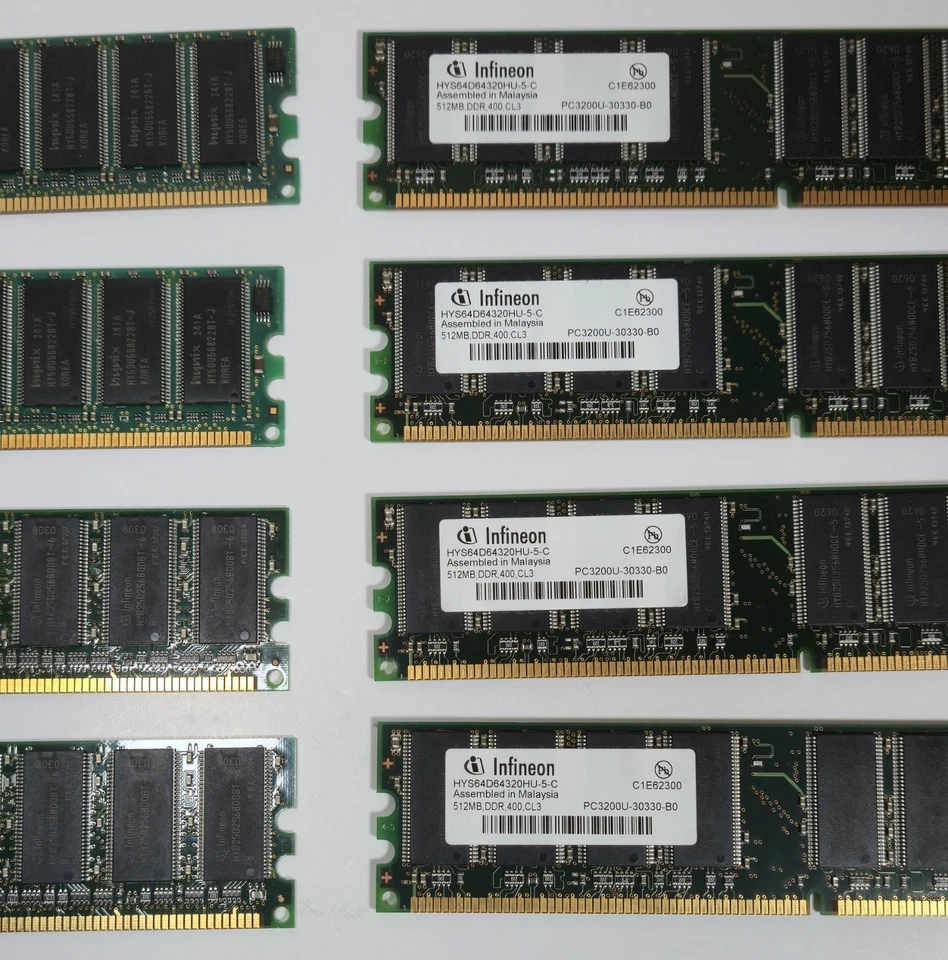 Lot Of 8 DDR1 400 CL3 CL2.5 Desktop RAM Memory (x4 512MB And x4 256MB) Infineon - Image 2 of 3