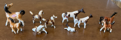 Vintage Old Miniature Horse Figurine Lot of 10 Bone China, Porcelain Japan