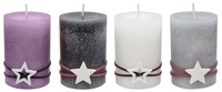 Adventskerzen Stumpenkerzen Kerzen Lila Grau Stern Weiß Weihnachten 9X6Cm 4 Stk