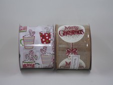 Cocoa Candy Cane Ornament Wired Ribbon 2.5" x 30 FT Holiday 2PC LOT Hobby Lobby