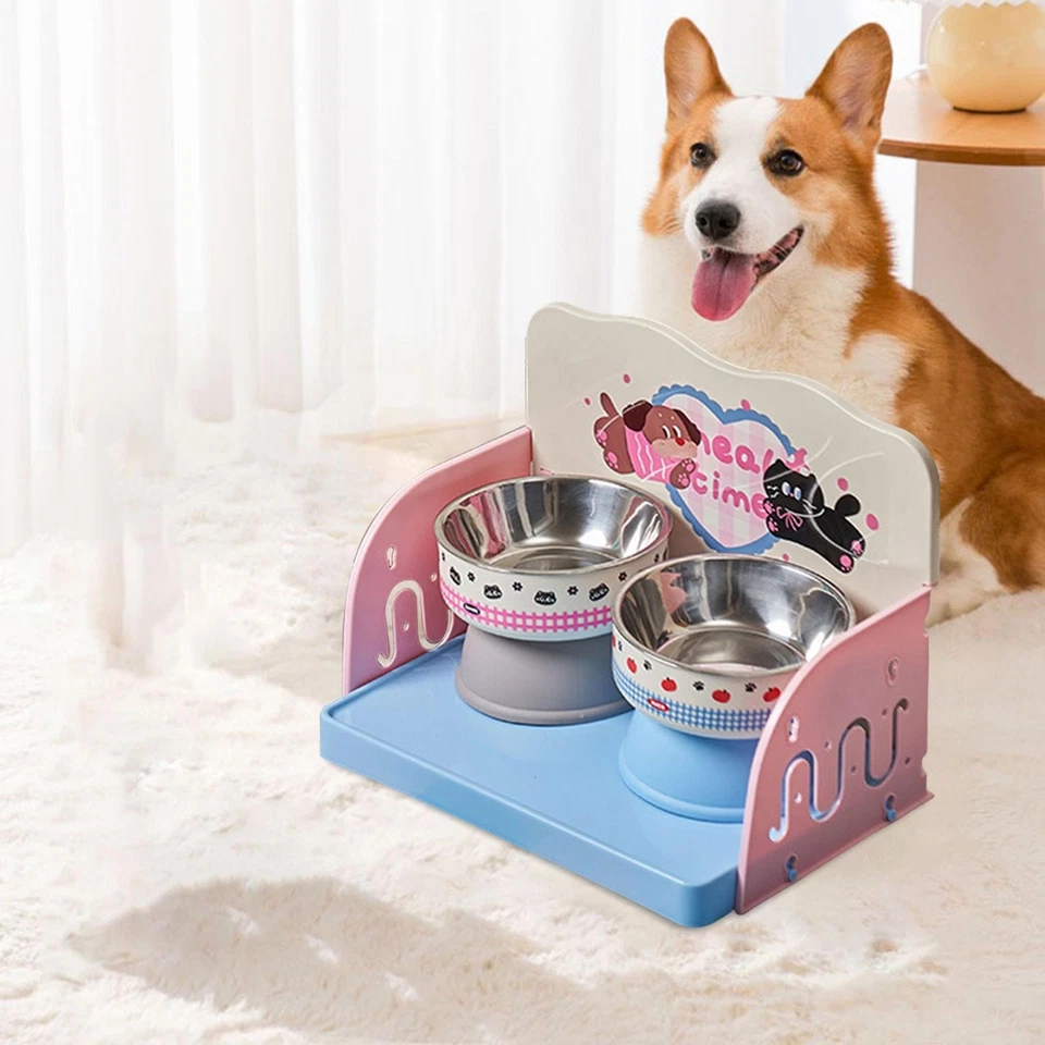 Cat Feeding Table Adjustable Height Elevated Food Plate Anti Vomiting Non Slip