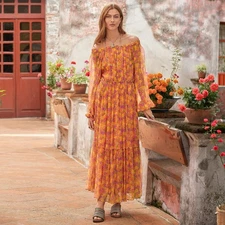 Sundance Sunburst Chiffon Maxi Dress Floral NWT Size Medium Boho Romantic