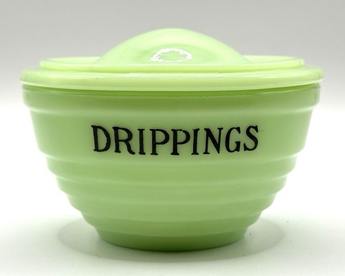 Jeannette Jadeite Uranium Drippings Beehive Grease Jar 1930's Green Milk Glass