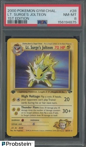 2000 Pokemn Gym Challenge 1st Edition #28 Lt Surge's Jolteon PSA 8 NM-MT