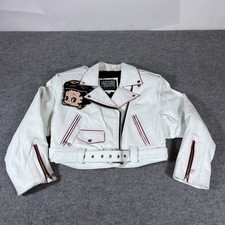 Betty Boop Vintage Biker Leather Jacket Size M White