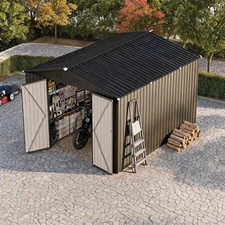 10' x 10' Metal Outdoor Storage Shed Heavy Duty Garden Tool Shed Lockable Door