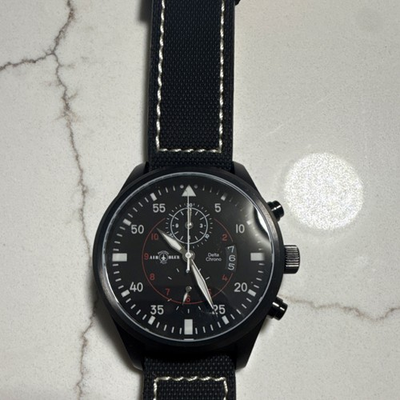 #ad Air Blue Delta Chrono men#x27;s pilot chronograph black dial textile band steel … $110.00