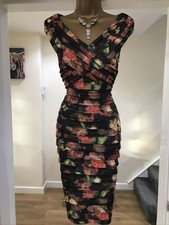 Phase Eight Size 14 Floral Ruched Bodycon Midi Dress V-Neck EU 42 US 10