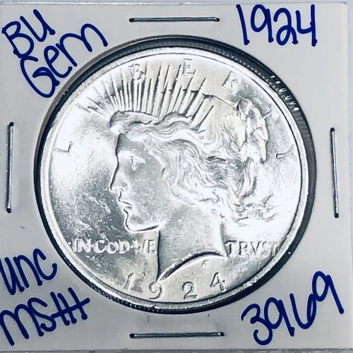 1924 BU UNCIRCULATED SILVER PEACE DOLLAR AUTHENTIC U.S. MINT FREE SHIPPING 3969