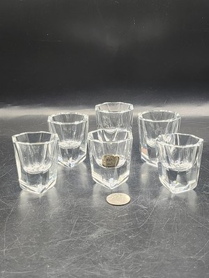 Vintage Set Of 6 Bohemian Czech Crystal Eight Sided Shot Glasses. *READ *