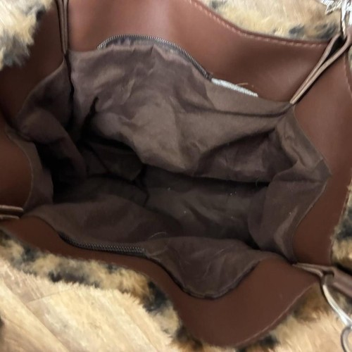 Leopard Print Faux Fur Shoulder Bag Brown Faux Leather Straps Animal Print - Picture 5 of 7