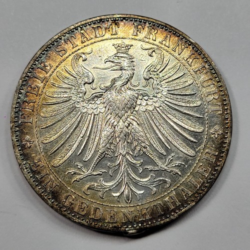 1863 Germany Frankfurt Silver 1 Thaler Memorial High Grade Scarce Type *V336
