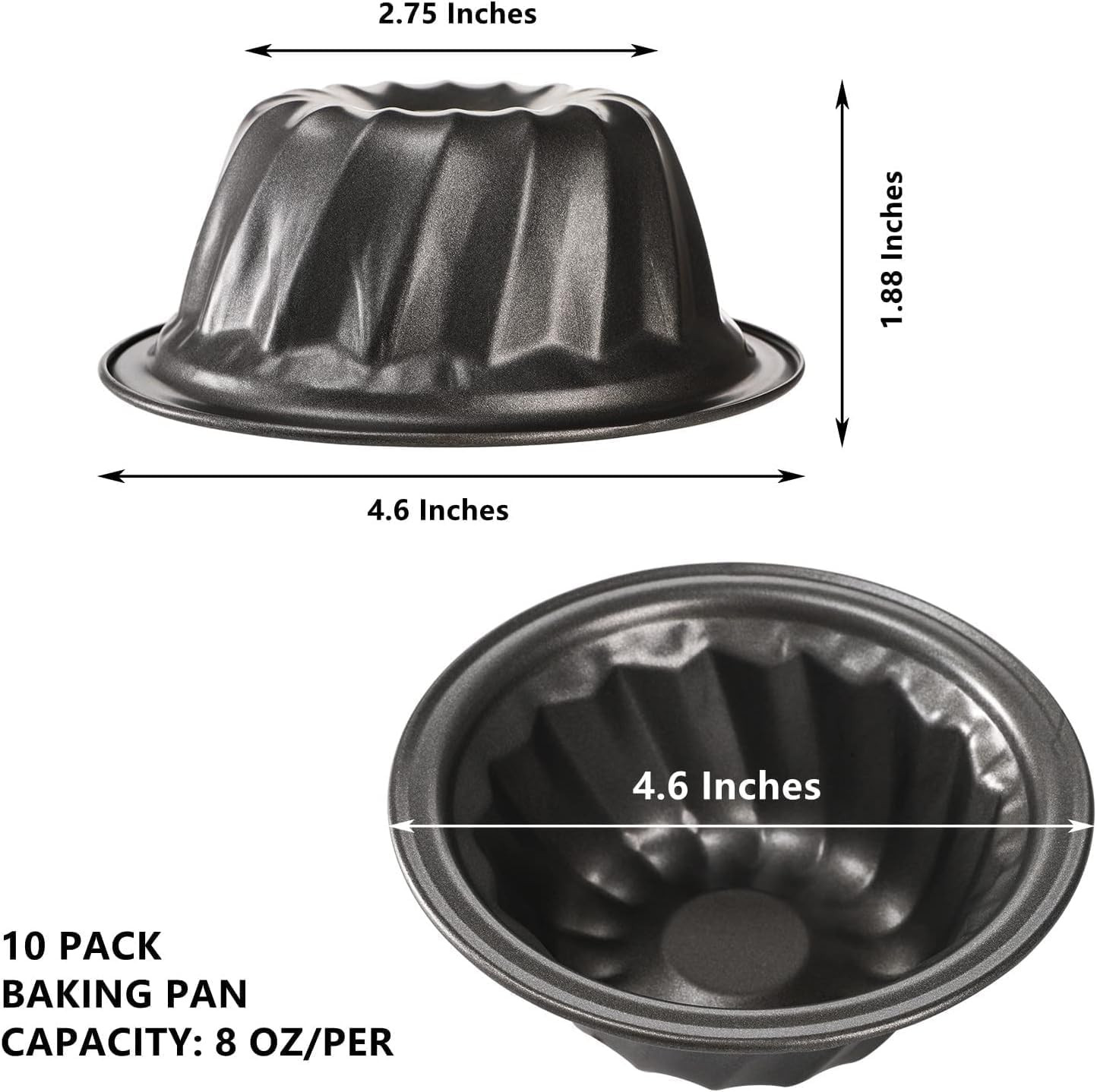 Set of 10 Mini Fluted Cake Pan, 4 Inch Carbon Steel Nonstick Fluted Tube Pan Cak