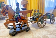 Elastolin Lineol Hausser horses with soldiers and double chariot with cannon 1920s/