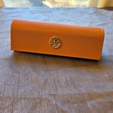 Tory Burch Orange Saffiano Leather Glasses Case Eyewear Holder Snap Closure
