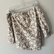 Rails Jayla One Shoulder Floral Print Top Taupe Cafe Floral Size Large *Altered