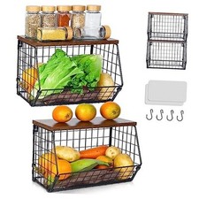 2 Tier Fruit Basket for Kitchen Counter, Hanging Fruit Baskets for Kitchen,