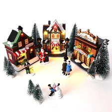 Pre-Lit Christmas Village Set House Decoration, Battery Operated Christmas Fi...