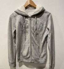 Y2K Aeropostale Faux Fur Sherpa Lined Hoodie women Sz XS Gray Full Zip Up