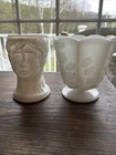 Milk Glass Lot Pedestal Vase & Greek Women Vase Vintage Decor Plant Holders
