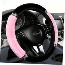 Fluffy Steering Wheel Cover, Universal 15 Inch Colorful Rhinestones Car Pink