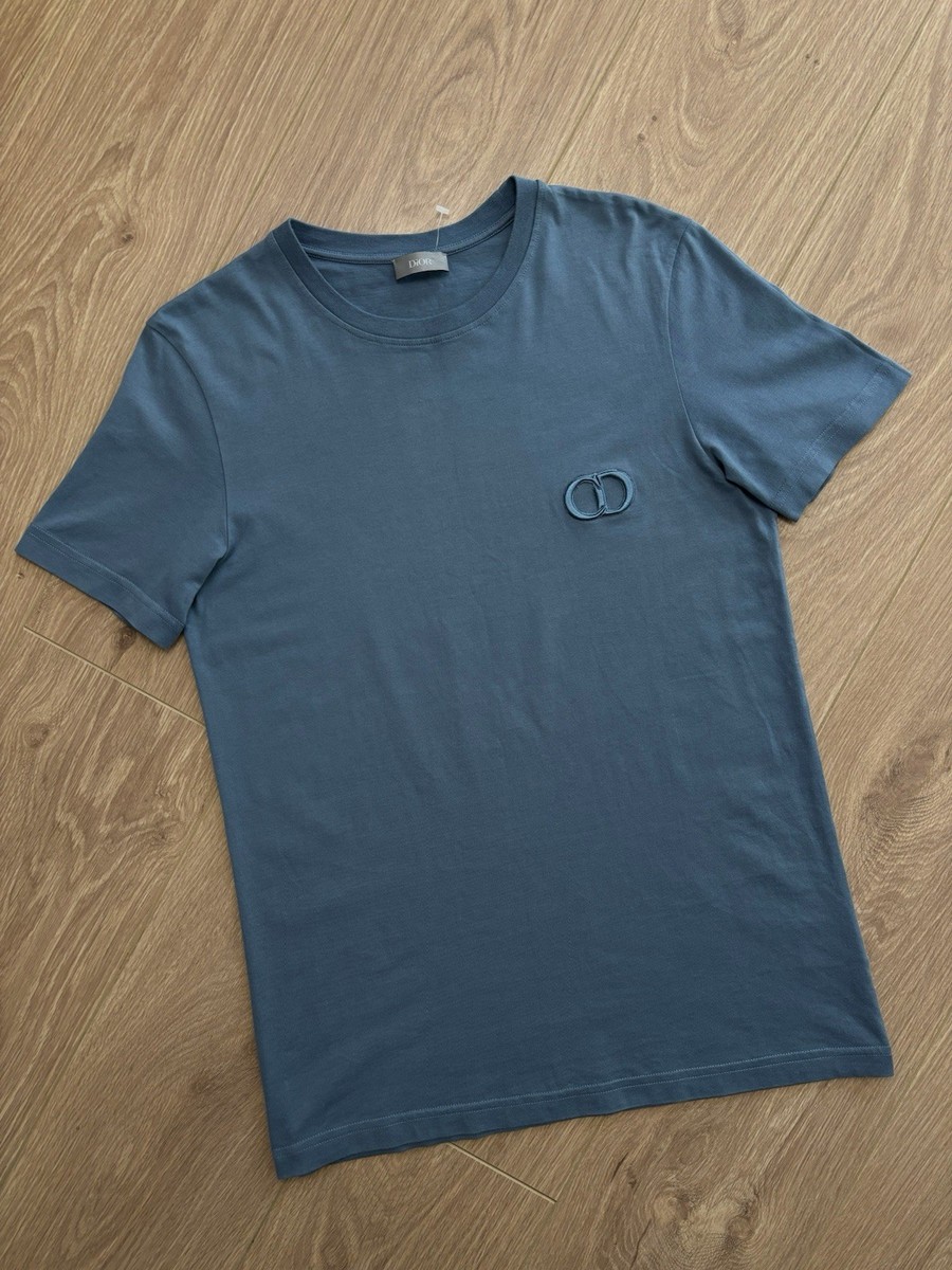 Christian Dior CD Icon Logo Embroidered Men's Blue T-shirt Size S