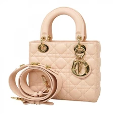 Christian Dior Cannage Lady Dior Leather Handbag Baby Pink