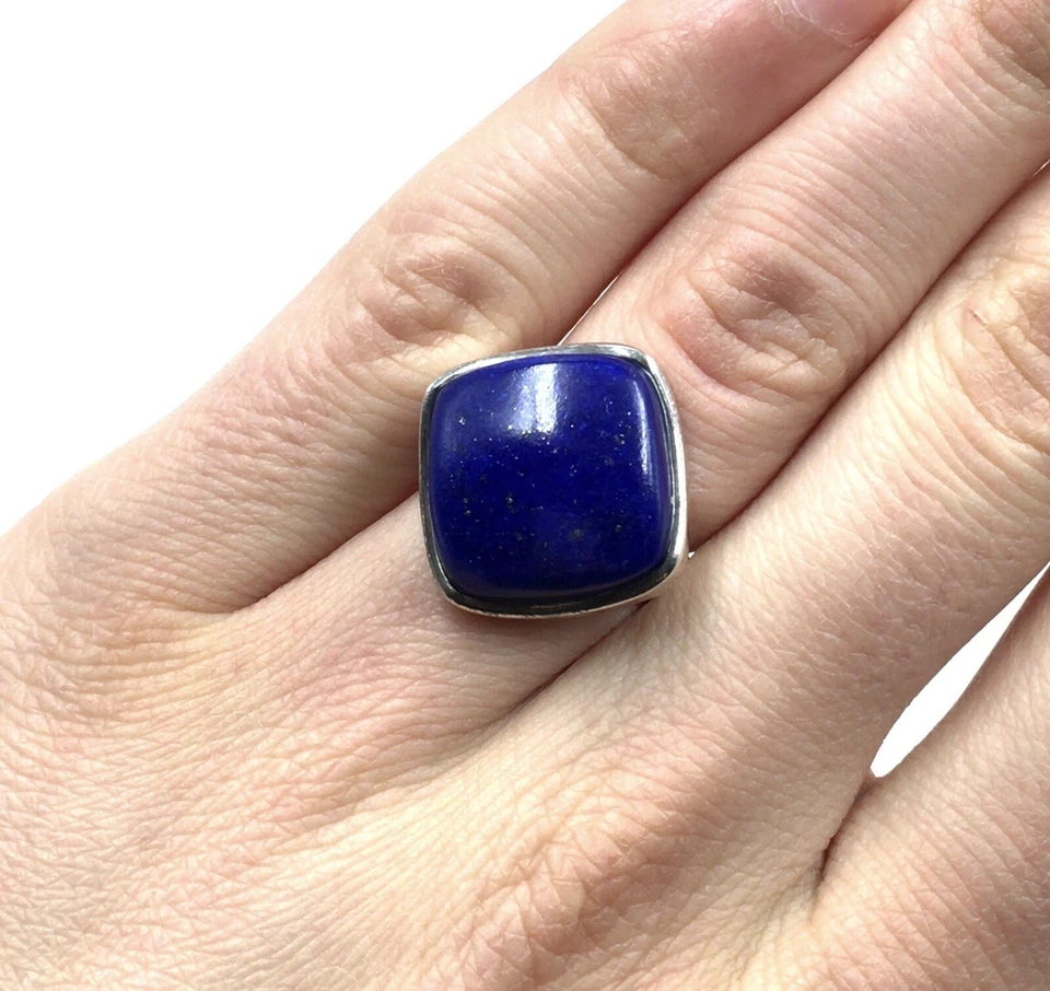 Anello in argento 925 lapislazzuli blu massiccio gioiello moderno misura... - Immagine 2 di 4