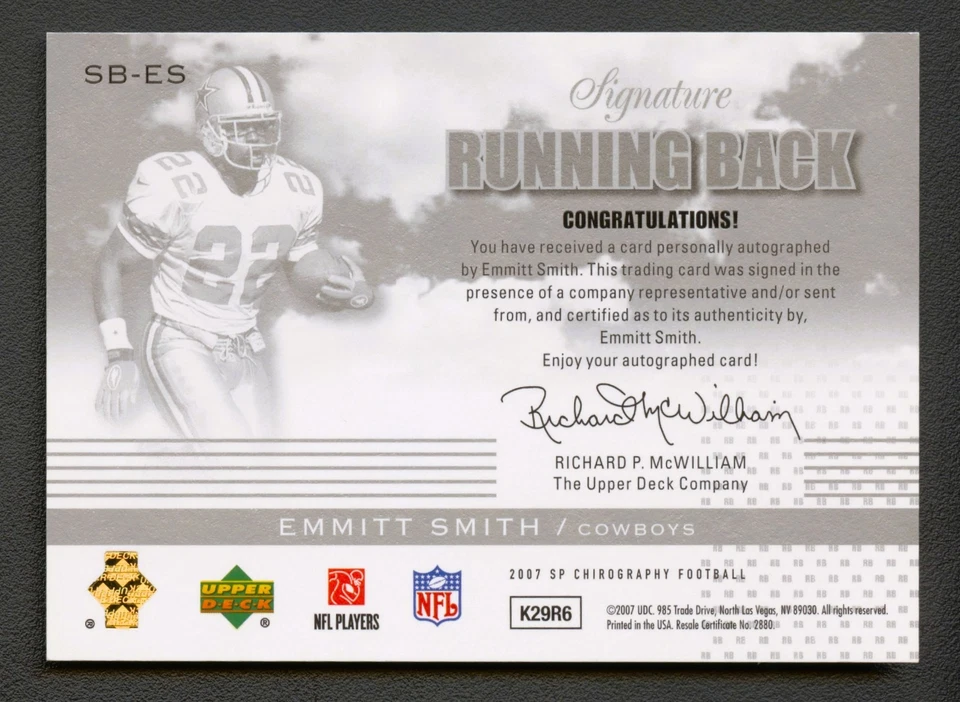EMMITT SMITH 2007 UPPER DECK SP AUTHENTIC CHIROGRAPHY COWBOYS AUTO AUTOGRAPH /10 - Image 2 of 2