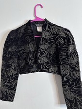 Vintage All That Jazz Black Velvet Embroidered Bolero Made in USA 80s 90s