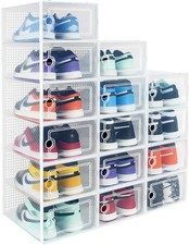Stackable Clear Shoe Storage Boxes - 15 Pack Foldable Organizers for Closet