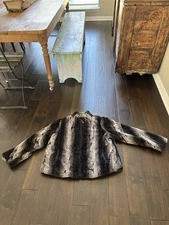Dennis By Dennis Basso Womens Large Black/gray  Faux Fur Long Sleeve Coat