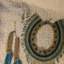 Boho Statement Necklace Turquoise Colored Multi-Strand Necklace Wire bracelet