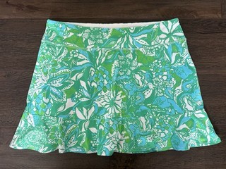 Lilly Pulitzer Luxletic Athletic Skort White Green Blue Tropical Print Sz XL