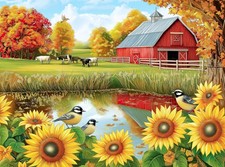 1000 Piece Jigsaw Puzzle for Adults - Sunflowers Birds and Cows by The Barn o...